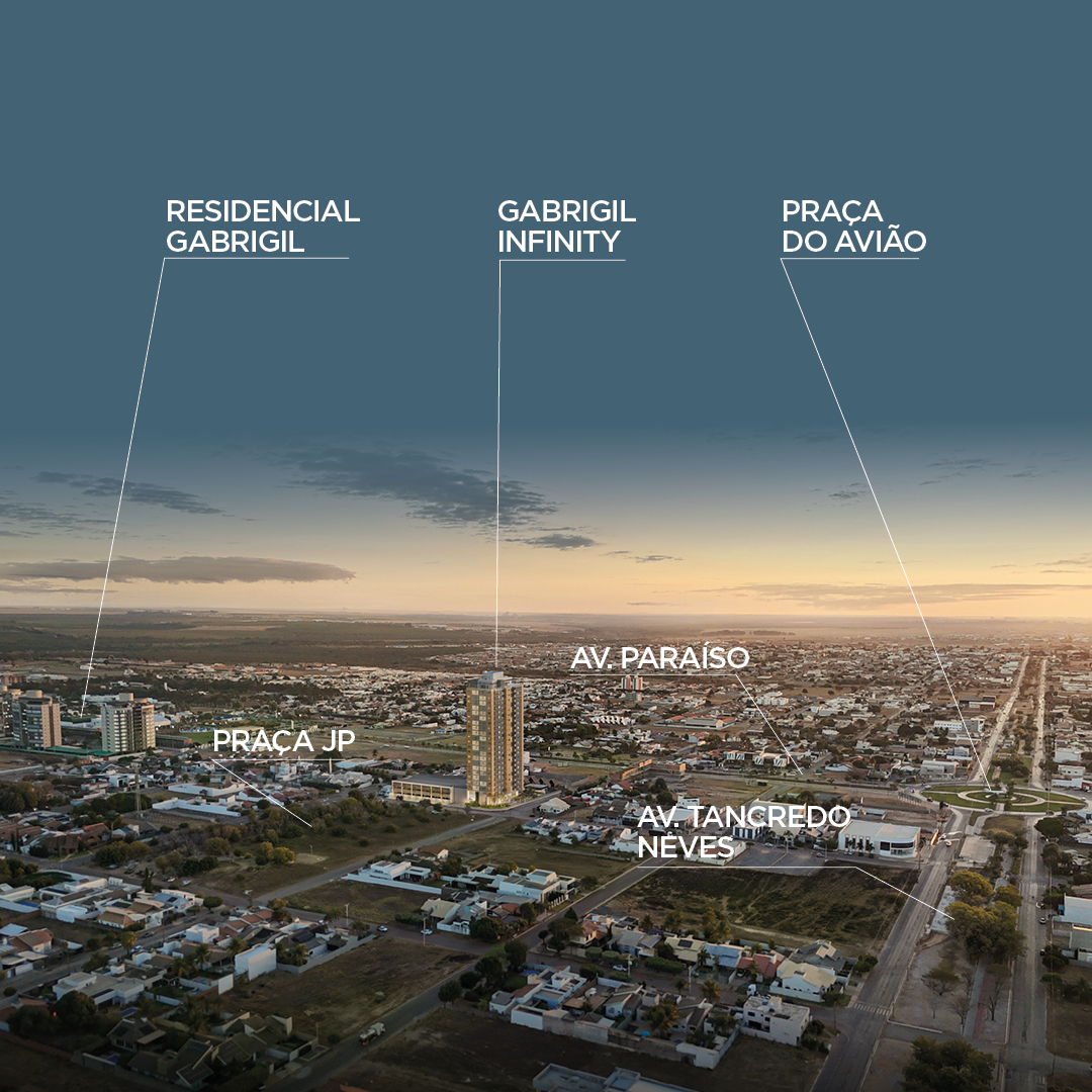 Localização privilegiada do Gabrigil Infinity em Luís Eduardo Magalhães com referências da Praça do Avião e Praça JP